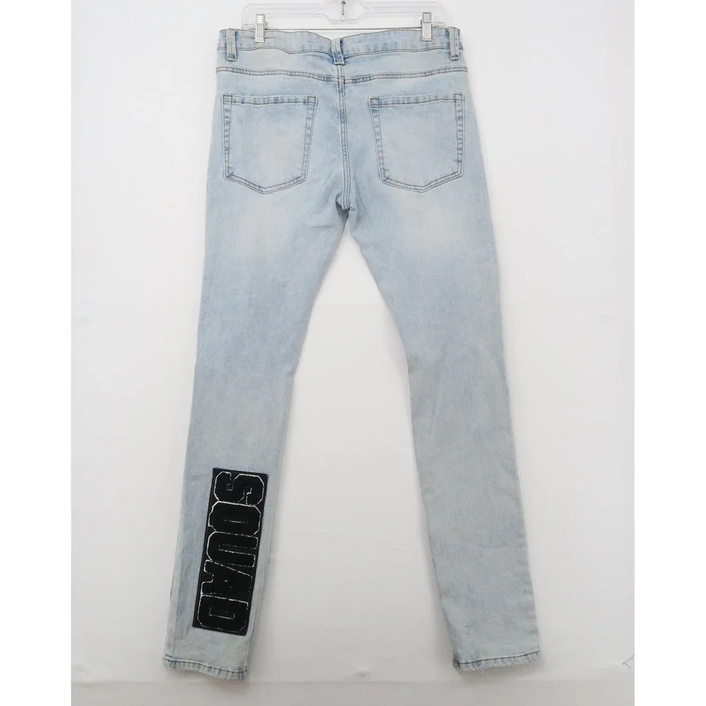 Eternity BC/AD Mens Shark Mouth Patch Distressed Skinny Jeans Light Wash Size 34